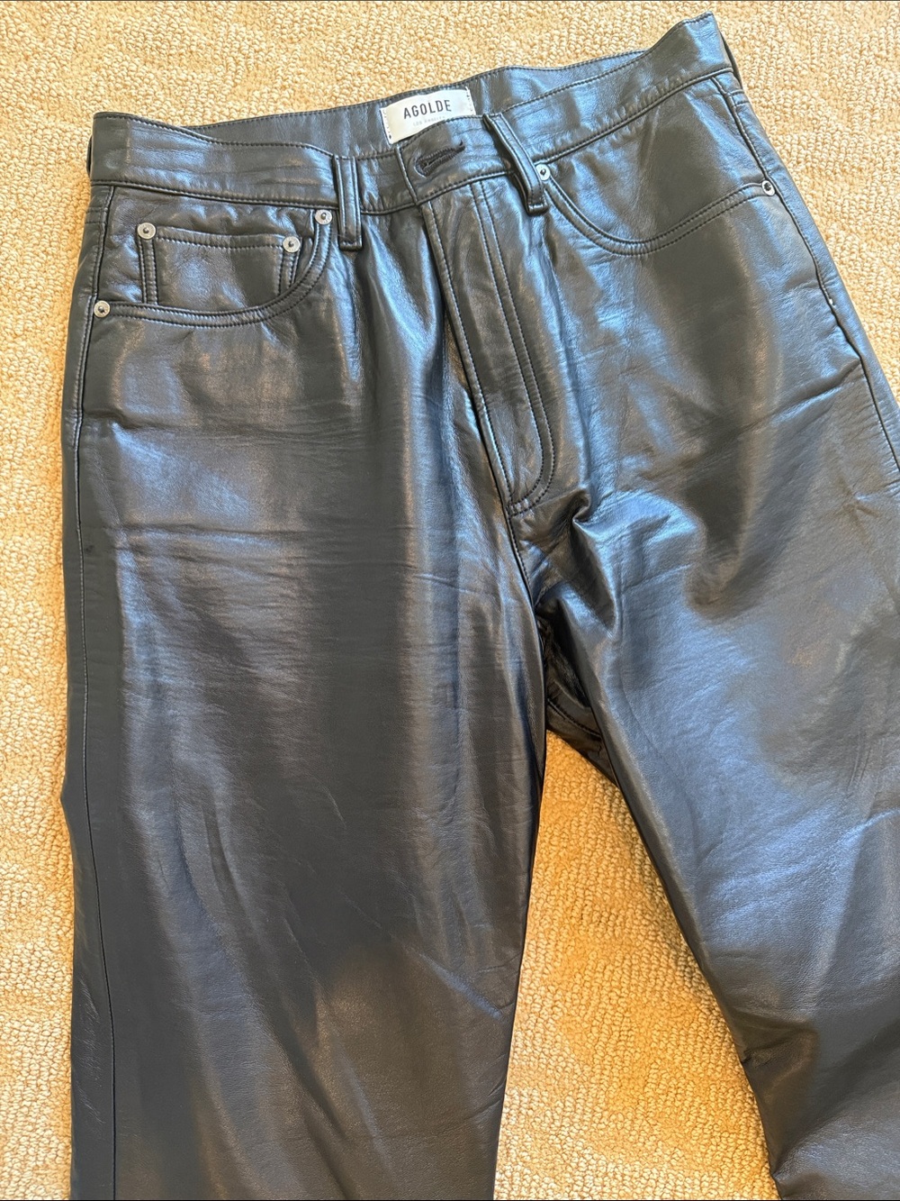 Agolde Women's Black Faux Leather Straight-Leg Pants